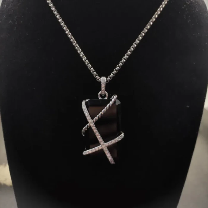 David Yurman Black Onyx Bezel Necklace, 3mm Chain, 50+5cm / 60+5cm Adjustable Length