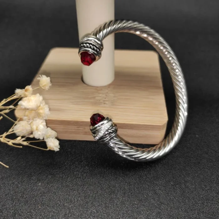 David Yurman 7mm Cable Bracelet with Rotating Red Pavé End Caps