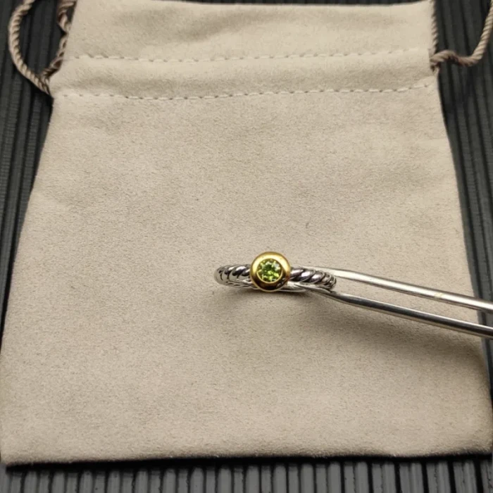 David Yurman Gold and Silver 2.8mm Petite Cable Green Pavé Diamond Ring