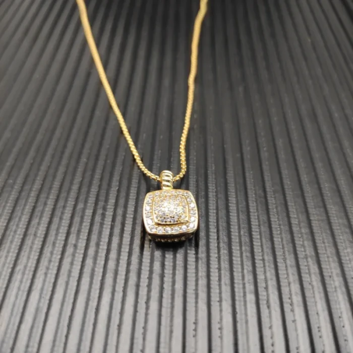 David Yurman Gold Pavé Square Diamond Pendant Necklace, 1.5mm Chain, Length 45cm + 5cm