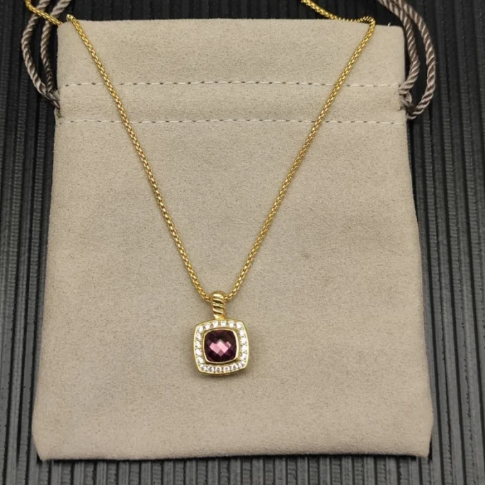 David Yurman Gold Square Pavé Purple Diamond Necklace