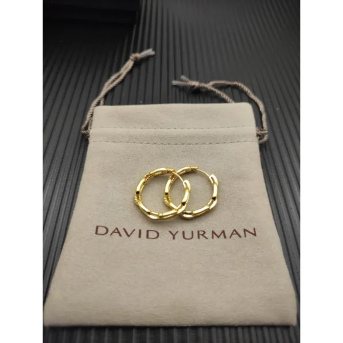 David Yurman 24x5mm Gold Diamond Pavé Link Hoop Earrings