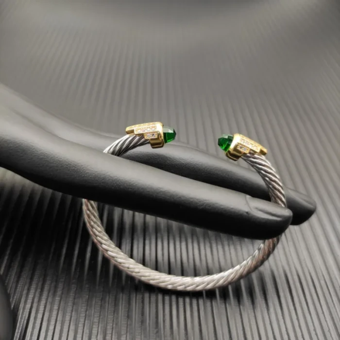 David Yurman 5mm Gold-Tone Head Sterling Silver Five-Row Pavé Bracelet Deep Green Diamonds