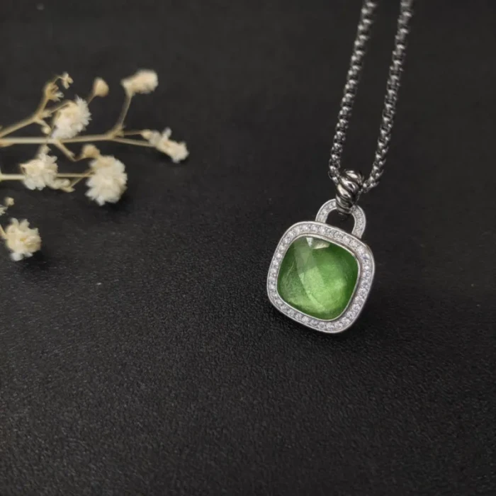 David Yurman 14mm Cushion-Cut Center Stone Necklace with Green Pavé