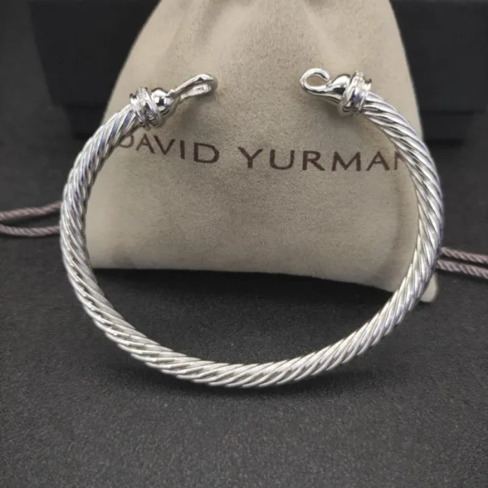 David Yurman 5mm Sterling Silver Cable Hook Cuff Bracelet with Diamond Accent