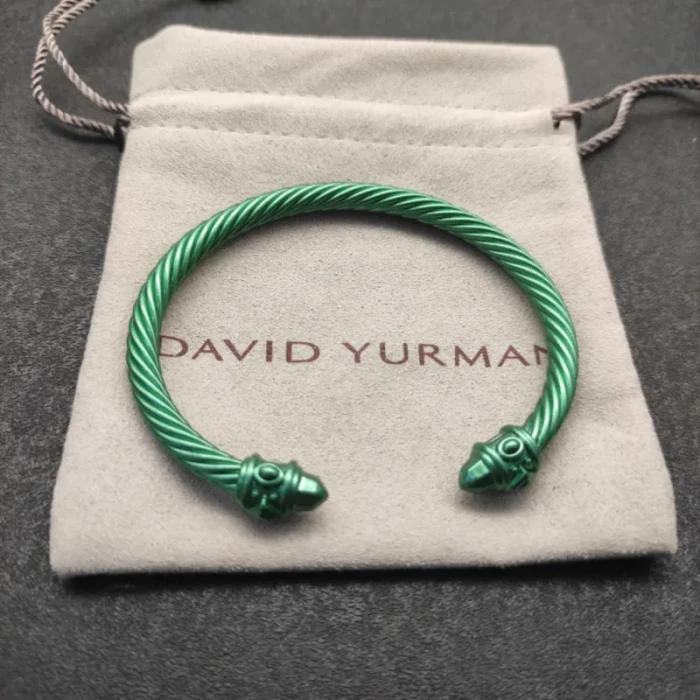 David Yurman 5mm Green Colorful Enamel Cuff Bracelet, Fits Wrist Size 16cm - 20cm