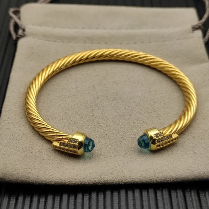 David Yurman Gold 5mm Five-Row Cable Bracelet with Blue Pavé