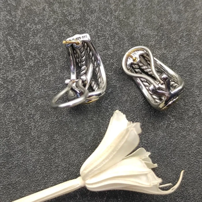 David Yurman Gold and Silver Multi-Strand Crossover Ear Cuff Earrings