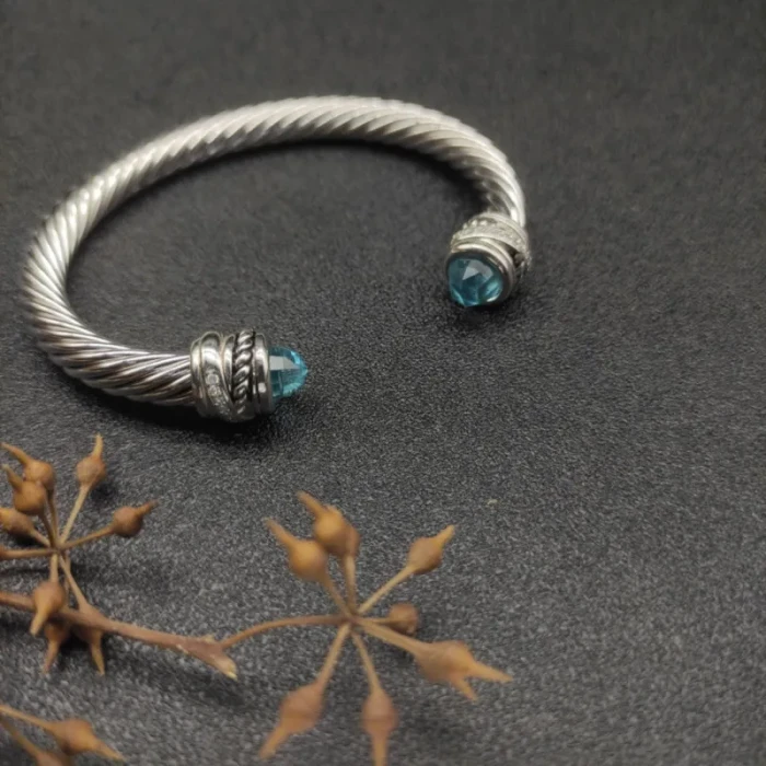 David Yurman 7mm Cable Bracelet with Rotating Blue Pavé End Caps