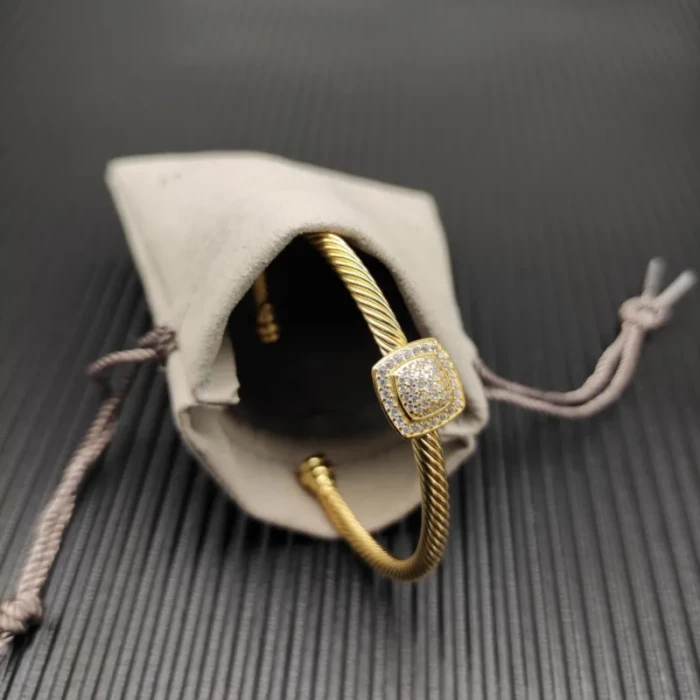 David Yurman Gold 4mm Pavé Cushion Cable Bracelet