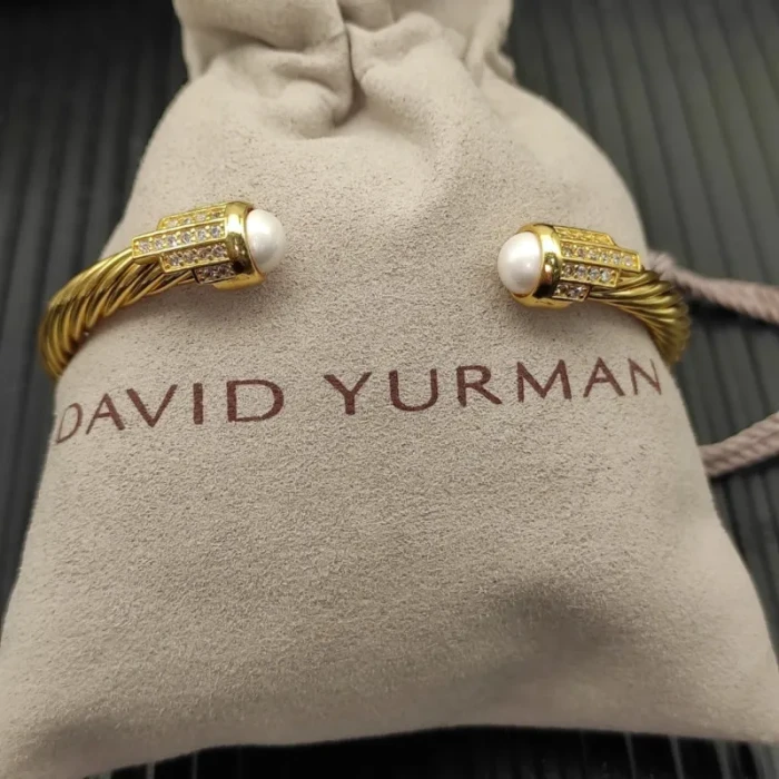 David Yurman Gold 5mm Five-Row Pavé Diamond Pearl Bracelet