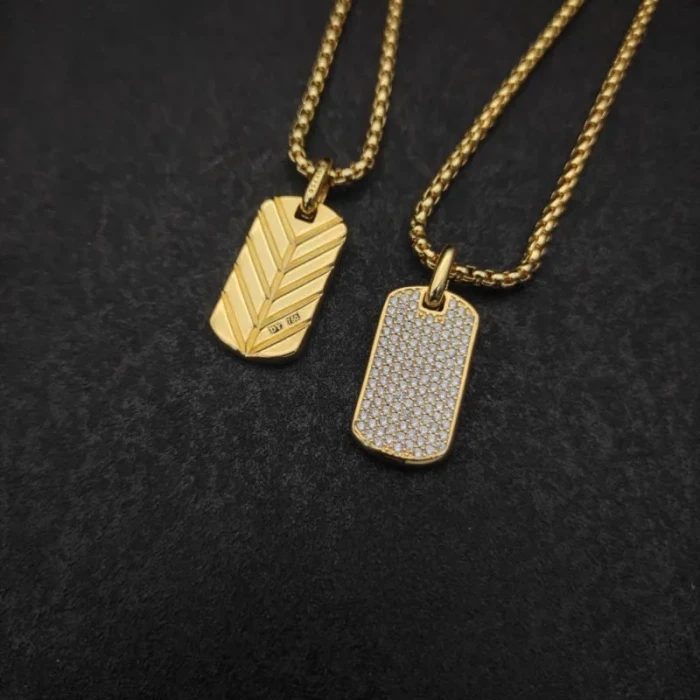 David Yurman Gold Pavé White Diamond Tag Necklace 3mm Chain