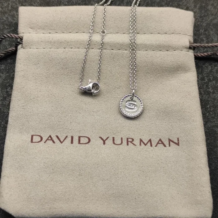 David Yurman Silver Diamond Letter S Round Pendant Necklace, Length 42cm + 3cm + 3cm