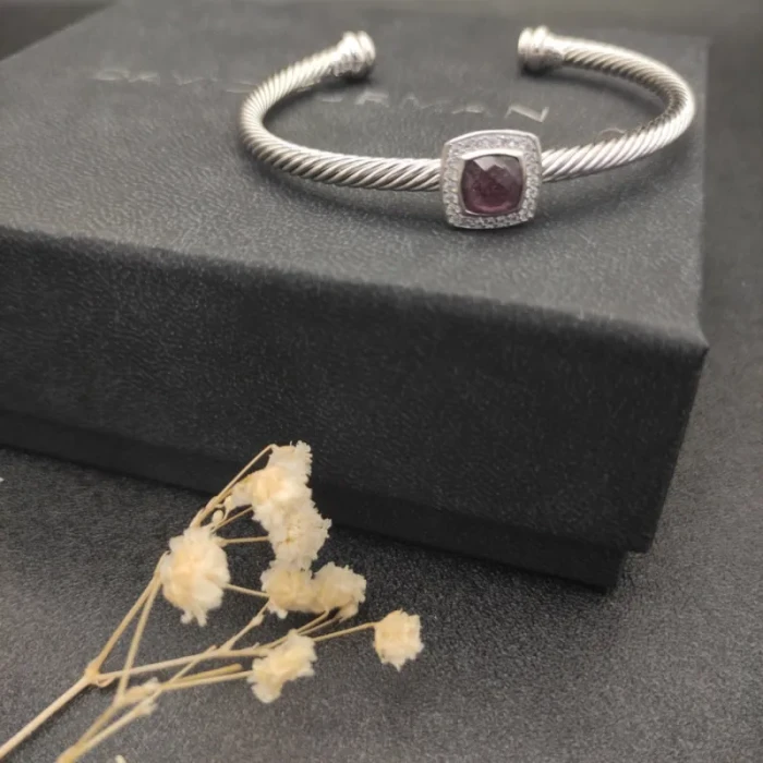 David Yurman 4mm Square Pavé Cable Bracelet with Purple Diamonds