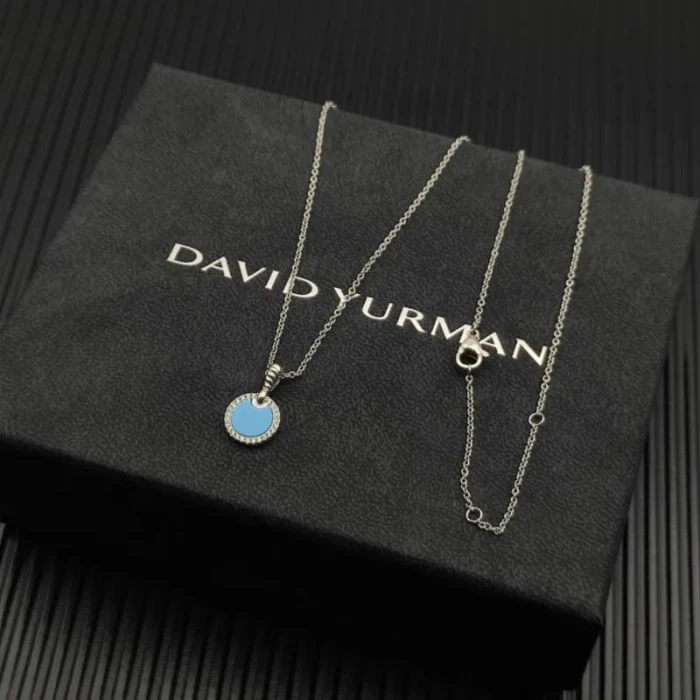 David Yurman Sterling Silver 17.8mm Round Pavé Turquoise Necklace