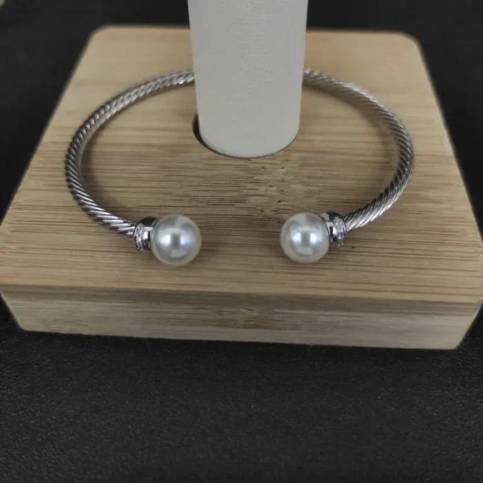 David Yurman 3mm Silver Cable Pearl Bracelet