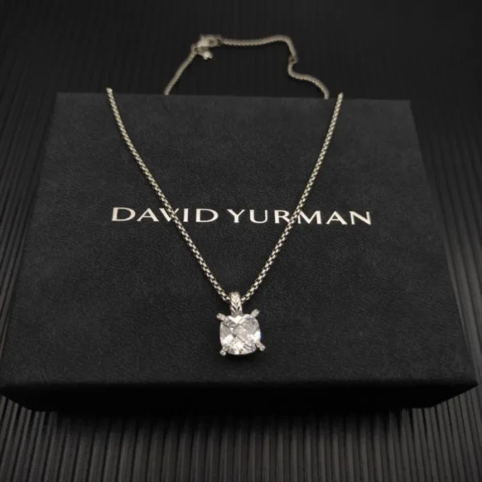 David Yurman Sterling Silver 11mm Four-Prong White Diamond Necklace