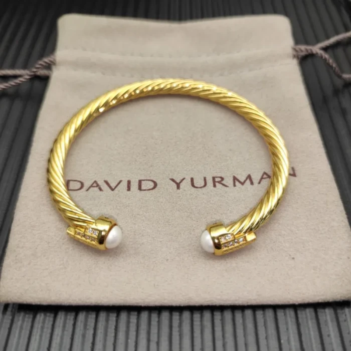 David Yurman Gold 5mm Five-Row Pavé Diamond Pearl Bracelet
