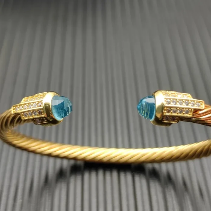 David Yurman Gold 5mm Five-Row Cable Bracelet with Blue Pavé