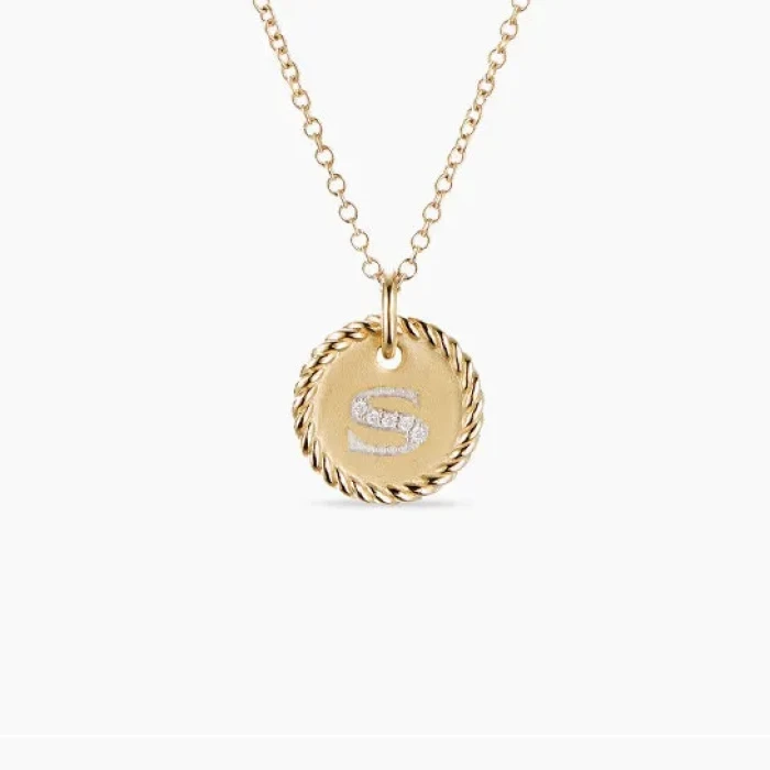 David Yurman Silver Diamond Letter S Round Pendant Necklace, Length 42cm + 3cm + 3cm