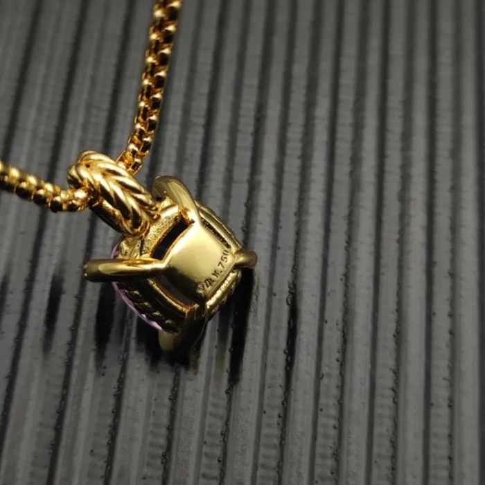 David Yurman Gold 11mm Four-Prong Purple Diamond Necklace