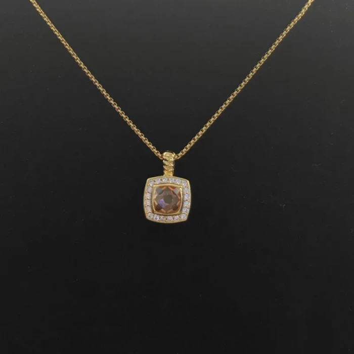 David Yurman Gold Square Champagne Diamond Necklace