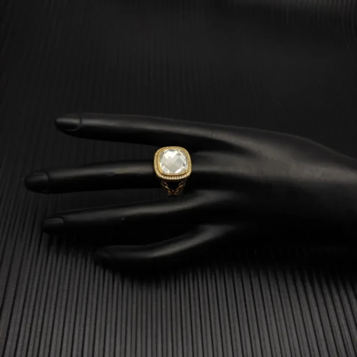 David Yurman Gold 14mm Square Pavé White Diamond Ring