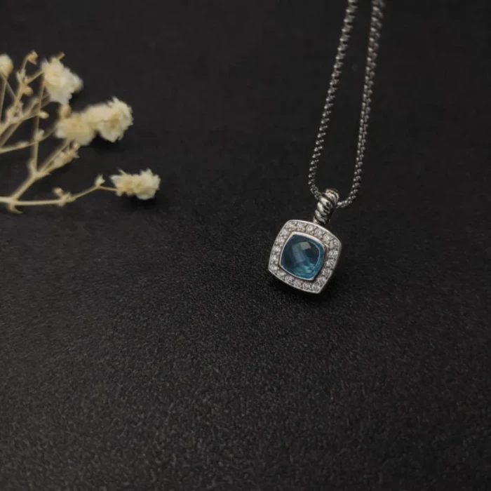 David Yurman 7mm Cushion-Cut Blue Diamond Pendant Necklace