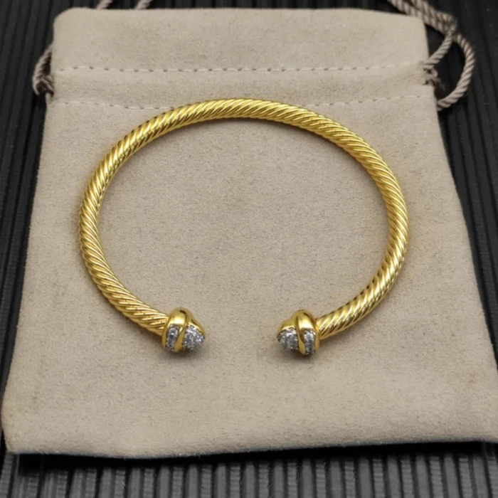 David Yurman 4mm Gold Half Pavé Diamond Bracelet