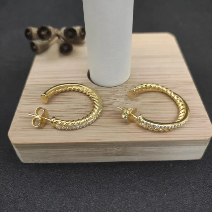 David Yurman Cable Pavé Diamond Gold Hoop Earrings
