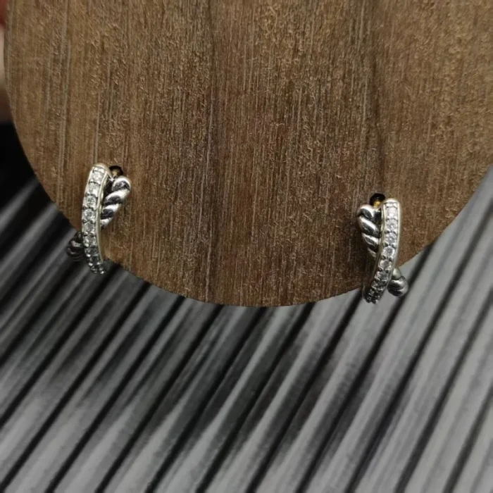David Yurman 12.4mm Sterling Silver Diamond Wrap Single Wire Earrings