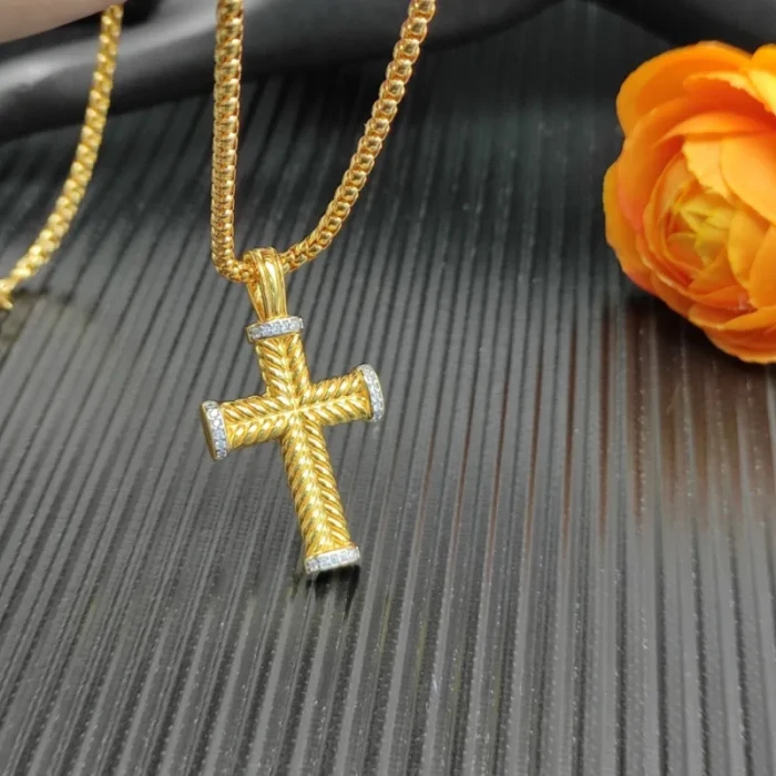 David Yurman Gold Diamond Cable Cross Necklace