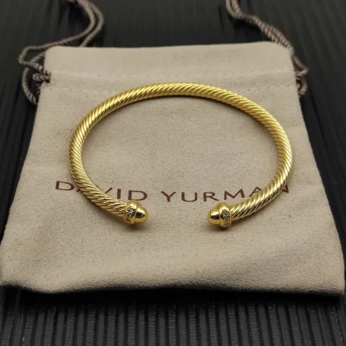 David Yurman 4mm Gold Round End Pavé Diamond Bracelet