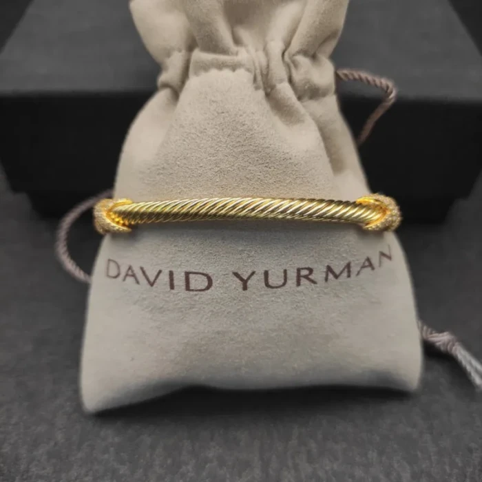 David Yurman Gold Tone 4mm Diamond Double X Cuff Bracelet
