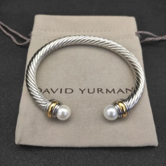 David Yurman 7mm Gold and Silver Pearl Cable Bracelet