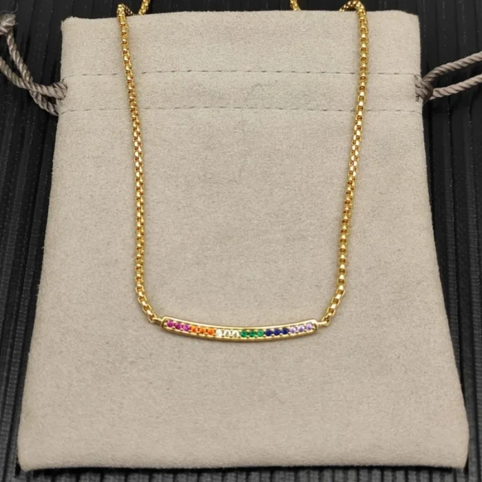 David Yurman 1.7mm Pavé Bar Multicolor Diamond Necklace