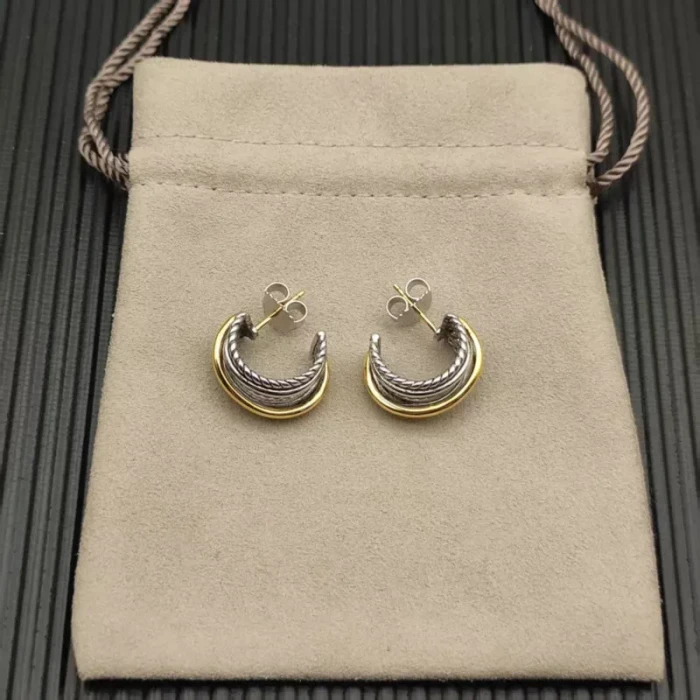 David Yurman 19.5mm Gold and Silver Shrimp Hoop Earrings