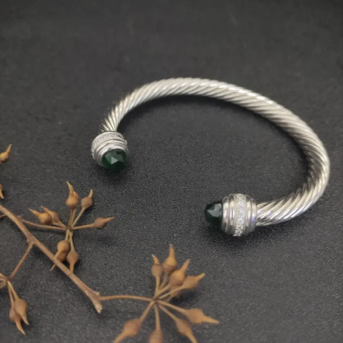 David Yurman 7mm Deep Green Diamond-Set Cable Cuff Bracelet