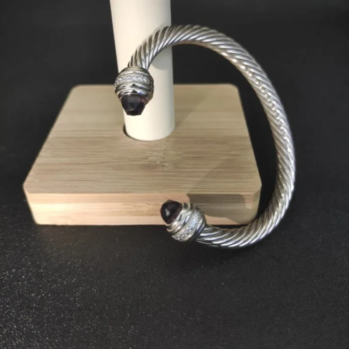 David Yurman 7mm Cable Bracelet with Purple Pavé End Caps