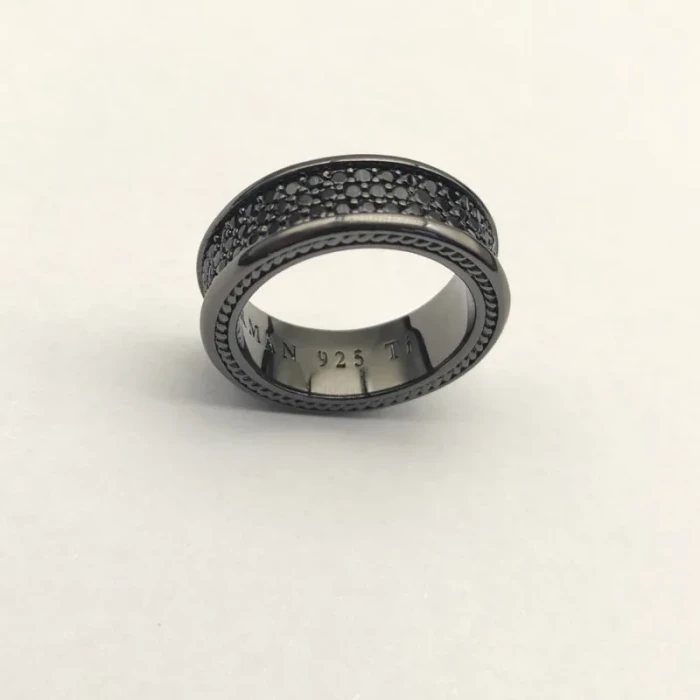 David Yurman 8.5mm Black and Gold Cable Classic Pavé Black Diamond Ring