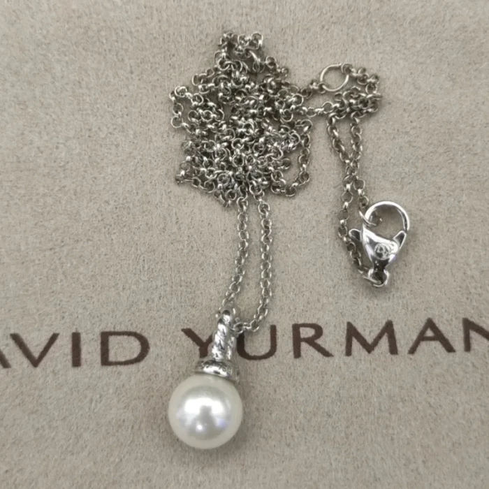 David Yurman Silver 8mm Pearl Pendant Necklace
