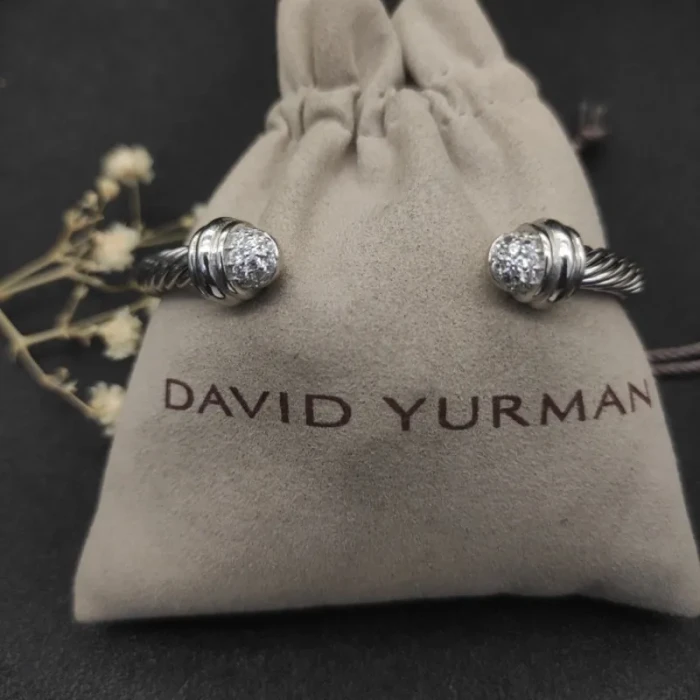 David Yurman 5mm Half-Pavé Cable Cuff Bracelet White Diamonds