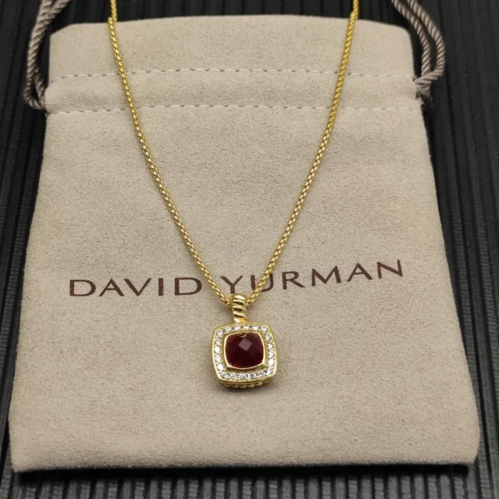 David Yurman Gold Square Red Diamond Necklace 1.5mm