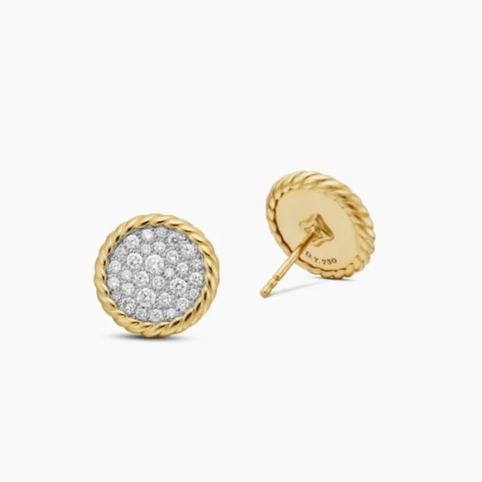 David Yurman Gold 13.6mm Pavé Diamond Button Stud Earrings
