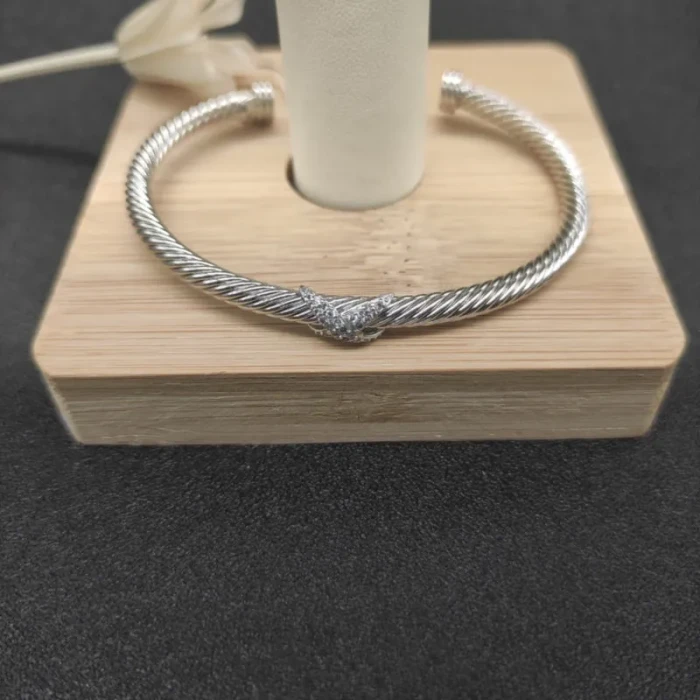 David Yurman 4mm Silver Pavé Diamond Single X Cable Bracelet