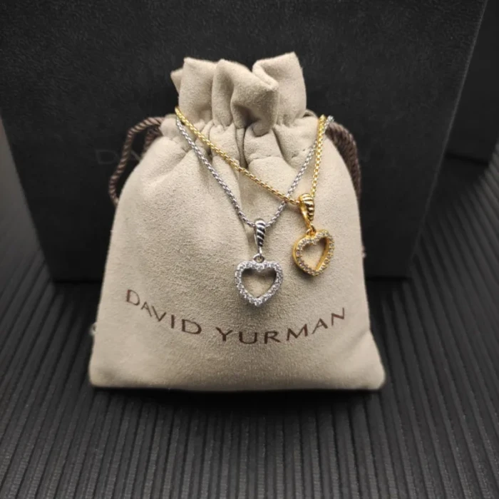 David Yurman 11mm Gold Openwork Heart Pavé Diamond Necklace