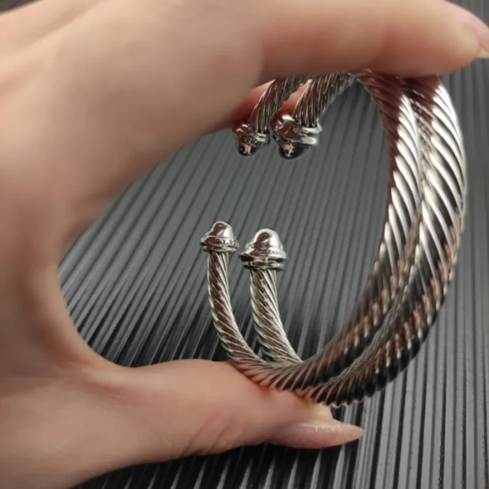 David Yurman 5mm Sterling Silver Oval Pavé Cable Cuff Bracelet