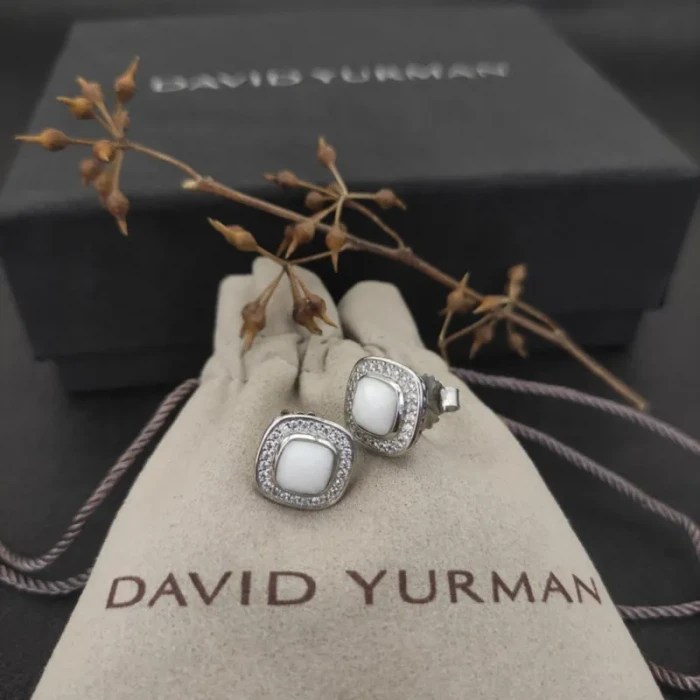 David Yurman 7mm Square White Agate Stud Earrings