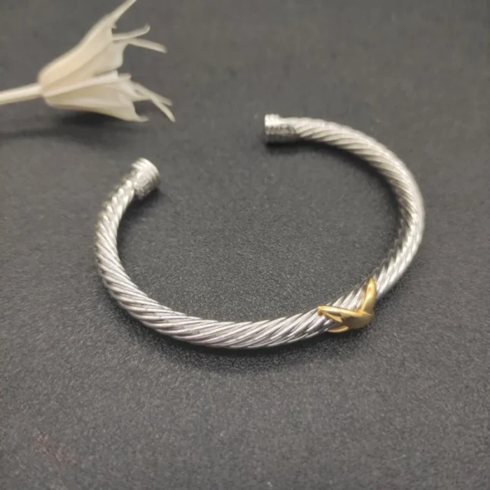 David Yurman 5mm Cable Cuff Bracelet with Single X Station Accent