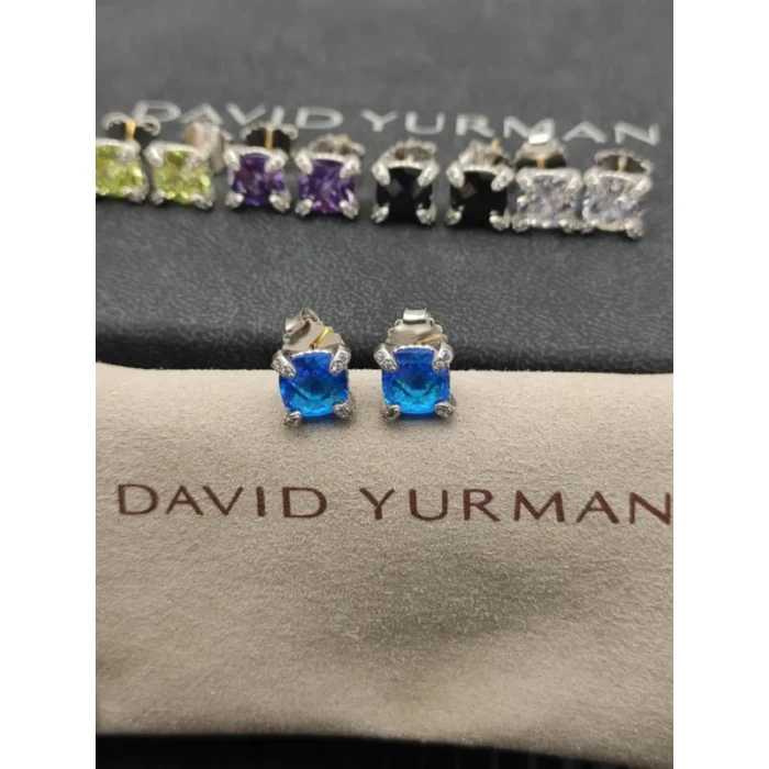 David Yurman 8mm Four-Prong Blue Diamond Stud Earrings